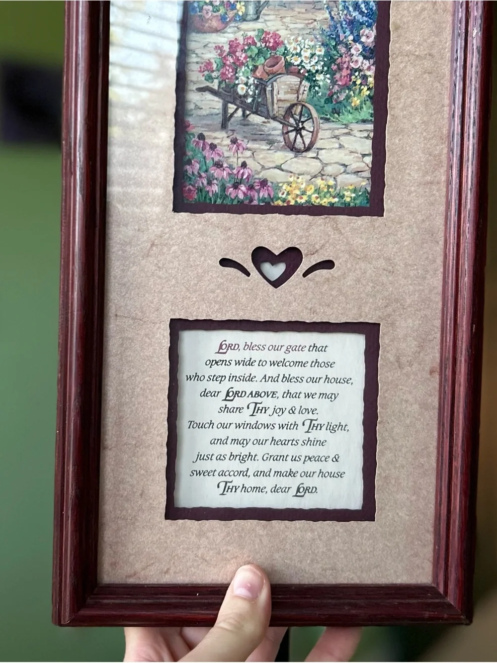 Vintage Faith Based Framed Wood + Glass Garden Whimsy Wall Decor